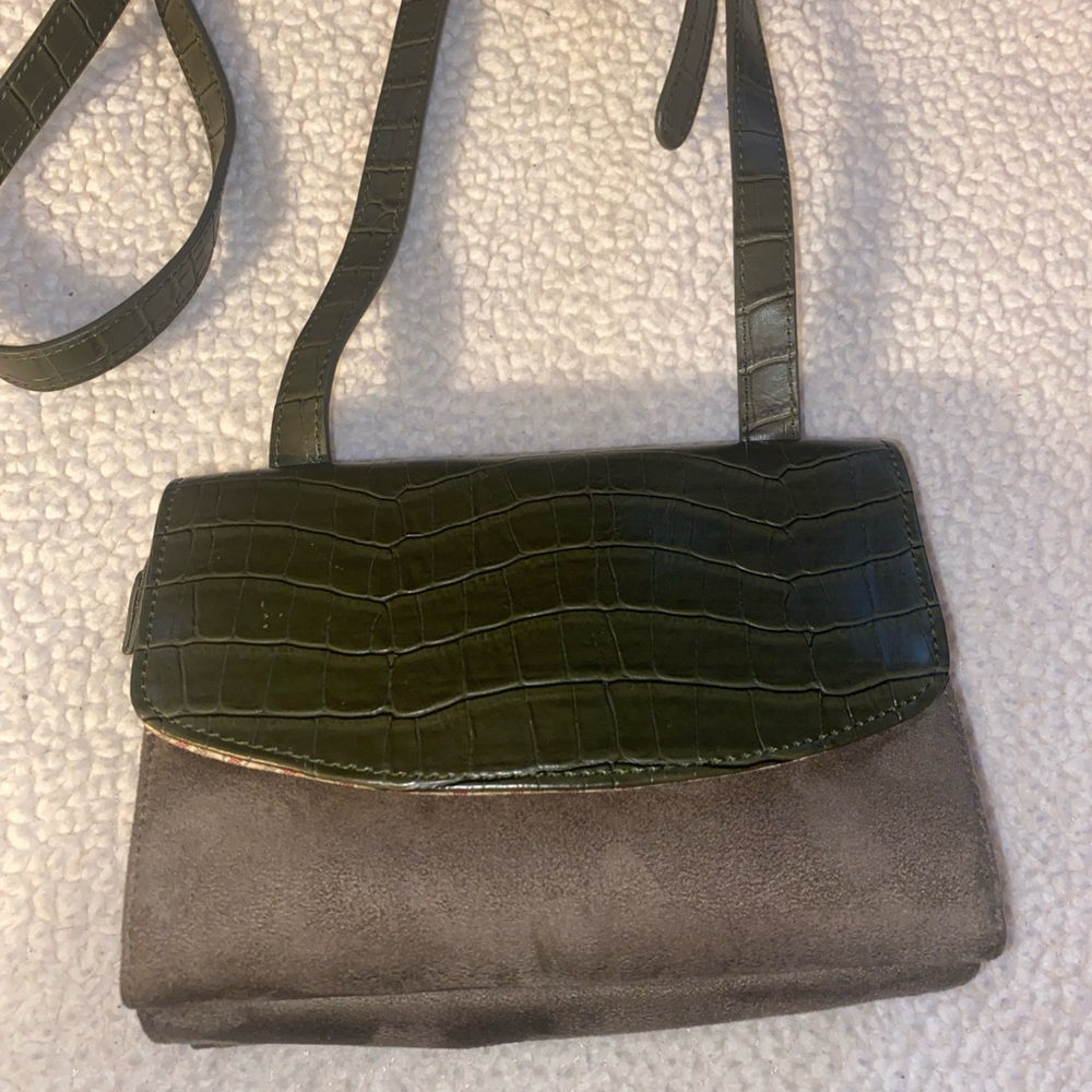 Vintage Longaberger army Green Crossbody Bag messenger shoulder faux leather
